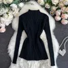 Women's Sweaters Long Sleeve Top Casual Sweater For Clothing Winter Half High Neck Knitted Bottom Slimming Adult Pullover Streetwear