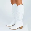 Bonjomarisa White Cowboy Cowgirls Western Boots Bordado Moda Mujeres Botas de rodilla High Diseño Autumn Boots Zapatos 240408