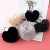 Keychains Lanyards 8CM Fluffy pompom Keychain Gifts for Women Soft Heart Shape Pompon Fake Rabbit Key Chain Ball Car Bag Accessories Key Ring