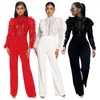 Vêtements ethniques 2024 Vêtements africains pour femmes Automne Hiver à manches longues O-cou blanc Red Black Polyester