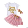 Clothing Sets My First Mothers Day Baby Girl Outfit Short Sleeve Romper Tutu Skirt Set Headband Born Summer Clothes Drop Delivery Kids Otgxd