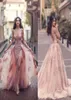 Sexy Lace Backless Prom Robes formelles 2018 Berta Sheer Neck Sans manches avec train détachable Split Arabic Evening Occasion Robes 9059546