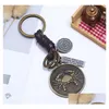 Keychains Lanyards 12 Constellation Keychain Cowe Zodiac Retro Woven Key Chain Bronze Keyring For Birthday Present Wholesale Drop Deli Dhljj