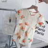 Girl's jurken meisje jurken jurk babymeisjes zomerse mouw prinses voor kinderen Franse stijl ronde nek katoen schattige cartoon casual clotnes c240413