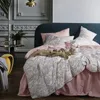 Bettwäsche Sets Blatt Blumenvögel Duvet Cover Set Shabby Marine Blue Ägyptische Baumwollbettblatt 4 Stücke mit verstecktem Reißverschluss Kissen Schein