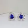 Orecchini per borchie SFL2024 Sapphire Solid 18K Gold Gold Natural 1,18CT RECE BLUE REALE PER DONNE