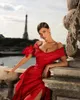 Party Dresses Off Shoulder Red Satin Dress With Slit Floor Length Evening For Women Custom Made Bodycon Feather Ever Pretty