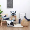 Pillow Blue Simple Geometric Towel Embroidered Sofa Cover Cotton
