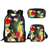Mochila Moda Trendy Fashion Parrot Floral 3D Impressão 3pcs/set pupil School School Laptop Daypack Inclinado com bolsa de ombro de lápis