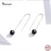 Dangle Ohrringe Bamoer Echt 925 Sterling Silber Elegant Long Quaste Ohr Tropfen für Frauen Adlige Eheschale Perlen Schmuck Geschenk