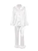 Home Clothing Women S Long Sleeve Sleepwear Feather Decoration Button-Down Lapel Collar Tops Pants Pajamas Set