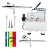 Kits OPHIR 2x DualAction Airbrush Kit 0.2mm 0.3mm & Air Tank Compressor for Makeup Cosmetic Nail Art Tattoo 110V,220V AC134+004A+073