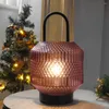 Candle Holders Pink Glass Battery Operated Table Lamp Bedside Light Lamps Holder Lantern For Bedroom Living Room Wedding Home Decor