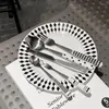 Gafflar fransk stil checkerbräda gaffel sked gitter glansigt keramiskt handtag set rostfritt stål kniv kök dessert biff servis