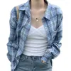 Frauenblusen Alien Kitty Blue Shirts Plaid Fashion Spring Women Chic Lose Office Lady 2024 Vollhülsenmantel lässig alle Match