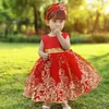 Summer Kids Girls Party Dress ärmlös Back Bow paljetter Sashes Princess Dress Wedding Perform Birthday E8557 240407