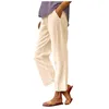 Pantalon féminin Femmes Casual Solid Elastic Taile mince coton Lin de coton avec poche Papin de survêtement de la cheville de la cheville