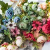 Decorative Flowers Artificial Silk Tea Rose Bride Bouquet DIY Home Christmas Table Decor For Wedding Daisy Flower Fake Plants