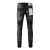 Jeans de marque violette mode peinture noire de haute qualité de haute qualité ancienne réparation faible pantalon serré convexe 28-40 taille