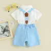 Clothing Sets Infant Baby Boy 2Pcs Gentleman Outfits Lapel Neck Short Sleeve Button Down Romper Adjustable Suspender Shorts Summer
