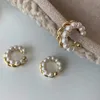 Korean Gold Color Double Circle Twist Pearl Ear Cuff Vintage Geometric Earcuff Fake Piercing Pearls Clip on Earings 240410
