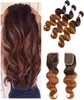 Braziliaanse ombre donkerbruine mensenhaar 3 bundels met kanten sluiting gekleurde Braziliaans 430 Body Wave maagdelijk haar Weef met sluiting2387464