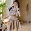 huang2024 Summer New White Bubble Short sleeved Shirt for Women+Waist Tight and Slim Back Strap Dress Set for Women