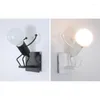 Vägglampa nodisk kreativ liten man järnbelysning metall enkel tecknad robot lampor för inomhus konstdekor ljus