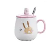 Mugs Milk Mug For Kids Coffee Cup With Lid Spoon Ceramic Breakfast Portable Water Tazas De Cafe Ethiopian