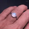 Clusterringe natürlicher blauer Mondstein Ring 925 Sterling Silber Edelstein Runde 8mm für Frauen Frau Geburtstagsfeier Trendy Schmuck Geschenk
