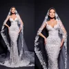 Urocze sukienki ślubne syreny spaghetti 3D-płaskie aplikacje Perły Perły Szyk Backless Made niestandardowe suknia ślubna plus rozmiar Vestidos de novia