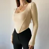 Women's T Shirts Elegant Sexy Style Square Collar Chest-Flattering Fishbone Waist Long-Sleeved Top European And American Clothing Autumn