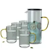 TEAWARE SETS 5 I 1 RESISTING GLASS SET - 1400 ML POT JUSE KOSTLE -flaska med plastlock 4st 300 ml kopp vattenkaffe muggar