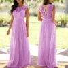 Sıradan Elbiseler Volalo Vintage Dantel Patchwork Uzun Elbise S-5XL Düğün Nedime Partisi Maxi Robe Femme 2024 Vestidos Pembe