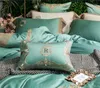Bettwäsche Sets Grüne weiße Luxus 80er ägyptische Baumwolle Royal Gold Lace Stickerei