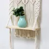 Tapestries Handwoven Macrame Tapestry Wall Hanging Wooden Rack Living Room Bedroom Craft Flower Pot Display Storage Organizer Holder Decor