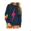 Women'S Hoodies & Sweatshirts Women S 2023 Autumn And Winter Elastic Sweatshirt Rainbow Print Round Neck Plover Nation 5 Srtipe Sweat Dhj49