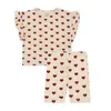 Kledingsets 1-9 jaar KS zomer peuter jumpsuit klimpak babymeisjes katoenen bedrukte riem jurk kindervliegende mouw t-shirt