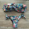 Swimswear pour femmes Falbala Brésilien Push Up Bikinis Femme Floral licou Imprimé Swimsuit pour filles Lady Thong Bikini Bandage Biquinis