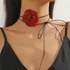 Choker Unikalne ręcznie robione kwiatowe chokerzy łańcuch kołnierzyków z tkaniną w stylu kwiatowym dla kobiet dziewcząt