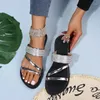 Slippers Women's Fashion Gold Silver Patent Leather Flat Heel Sandals Bling Rhinestone Narrow Band Beach Casual Women