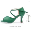 Sapatos de dança 2024 Dileechi Latin Green couro de 7,5 cm de salto alto