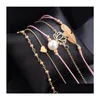 Bedelarmbanden Boheemian 5 stcs/set bladeren hart liefde lotus parel armband ketting geweven mtilayer set vrouwen mode gouden sieraden groothandel dhjcg