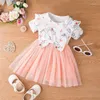 女の子のドレス生まれた幼児の女の赤ちゃんドレス甘い夏のカジュアルプリント半袖メッシュプリンセスドレス服