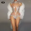 Stage Wear Sparkle Rhinestone Sexy Cody Body Set Women Birthday Party Nightclub Calling in rete da ballo in rete