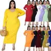 Haoohu Rib Sunken Stripe Bawełna sukienka Solid Kolor Kobiety swobodne sukienki w dużych rozmiarach moda jesień zima długie ubrania 240407