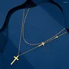 Pendant Necklaces Double Layer Chain Cross Necklace Mom Lovers Men Women Blessing Gift Jewelry