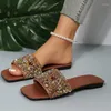 Slippers 2024 Women's Summer Luxury Sequin Designer Flat Anti-Slip Sandals Sexy Slingback Outdoor Leisure Vacation Flip Flops