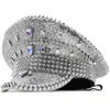 Bérets Stage Captain Hat Crystal pour masculin de comédien de danse féminine H9ed