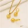 Earrings Necklace 14K Yellow Solid Fine Gold Dubai India Heart African Set Pendant Ethiopia Bridl Jewelry Sets Drop Delivery Ottgd